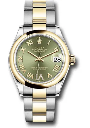 Rolex Steel and Yellow Gold Datejust 31 Watch - Domed Bezel - Olive Green Diamond Roman Six Dial - Oyster Bracelet 278243 ogdr6o