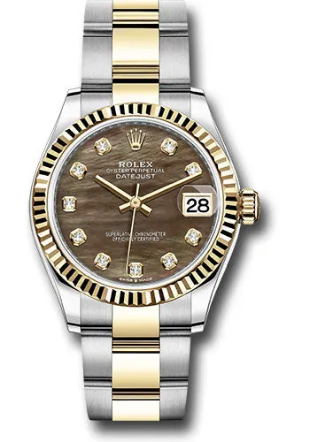 Rolex Steel and Yellow Gold Datejust 31 Watch - Fluted Bezel - Dark Mother-of-Pearl Diamond Dial - Oyster Bracelet - 278273 dkmdo