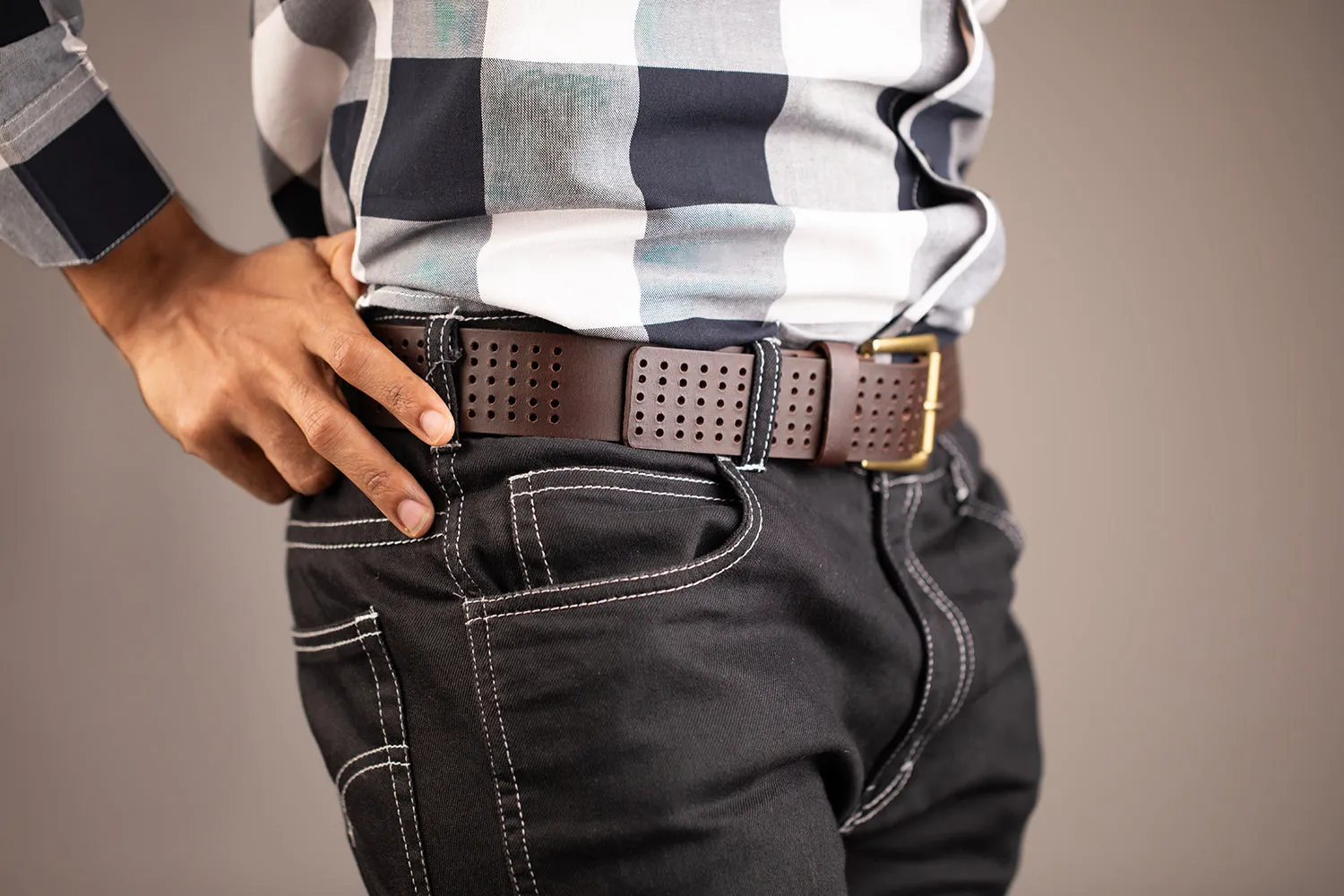 Roller Buckle Leather Belt For Men