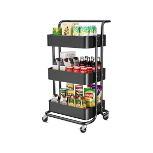 Rolling Trolley With Wheels Bathtub Manager Tolley Rolling Metal Tissue Trolley Handle -Black