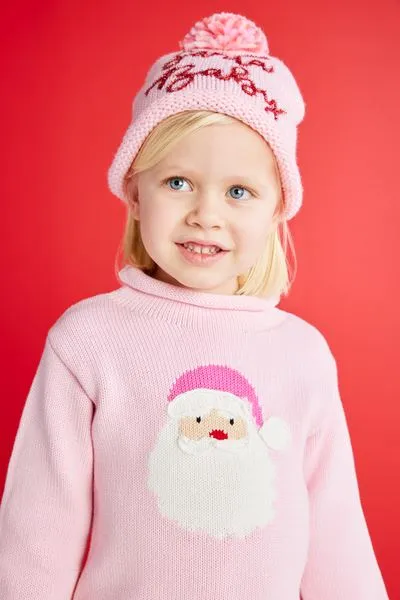 Rollneck Sweater - Pink Santa