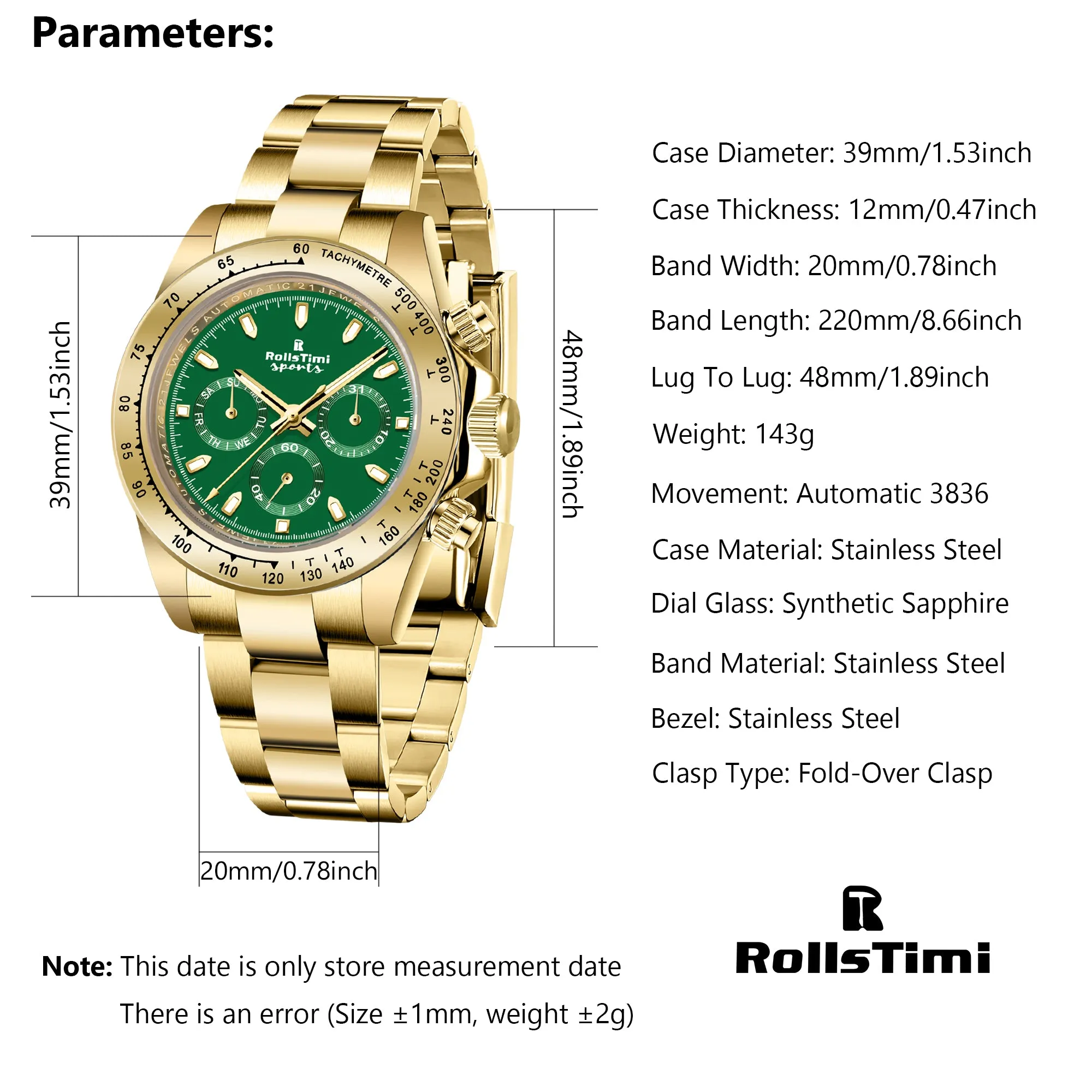 RollsTimi RT137 Men's Automatic Watches full Stainless Steel Mechanical Sports Wrist Watches for Men