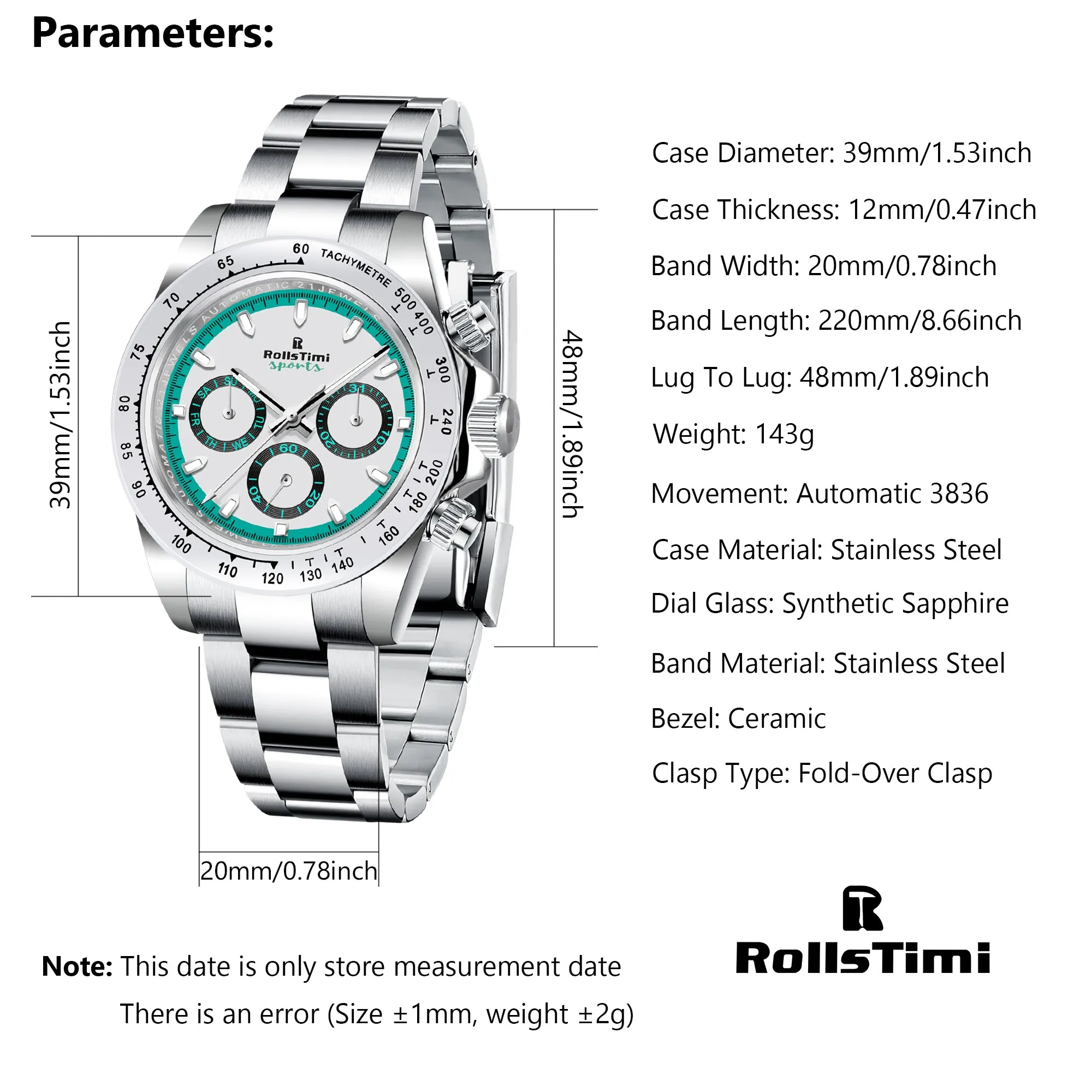 RollsTimi RT137 Men's Automatic Watches full Stainless Steel Mechanical Sports Wrist Watches for Men