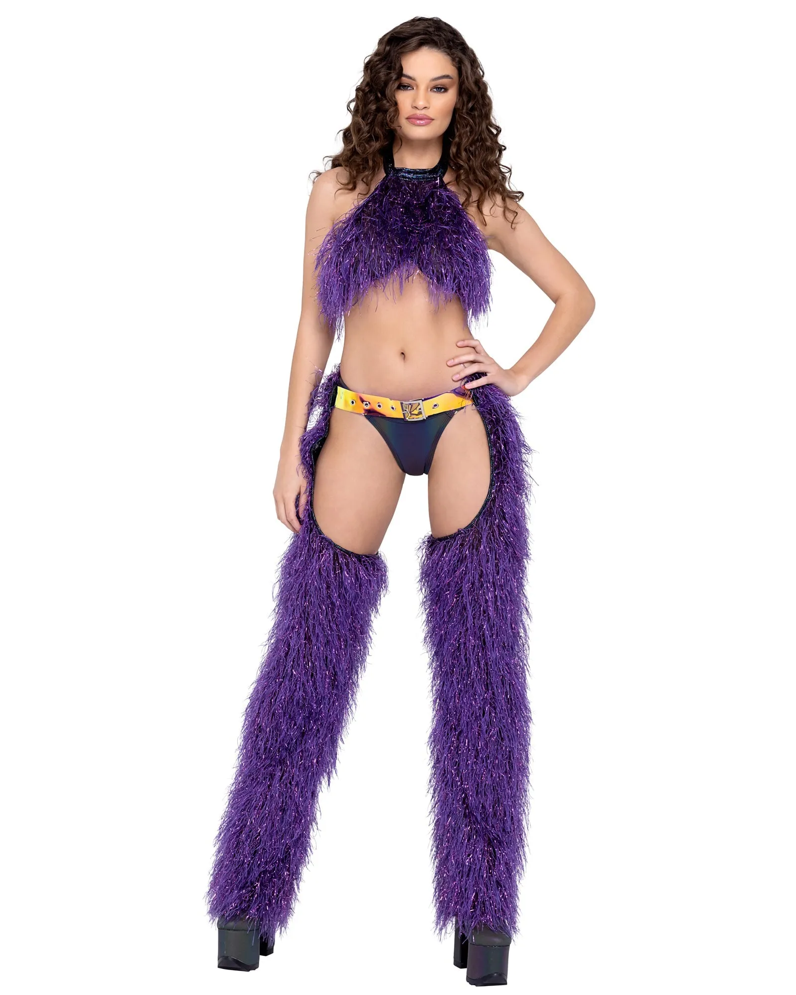 Roma Faux-Fur Cropped Halter Neck Top - Rave & Festival Wear