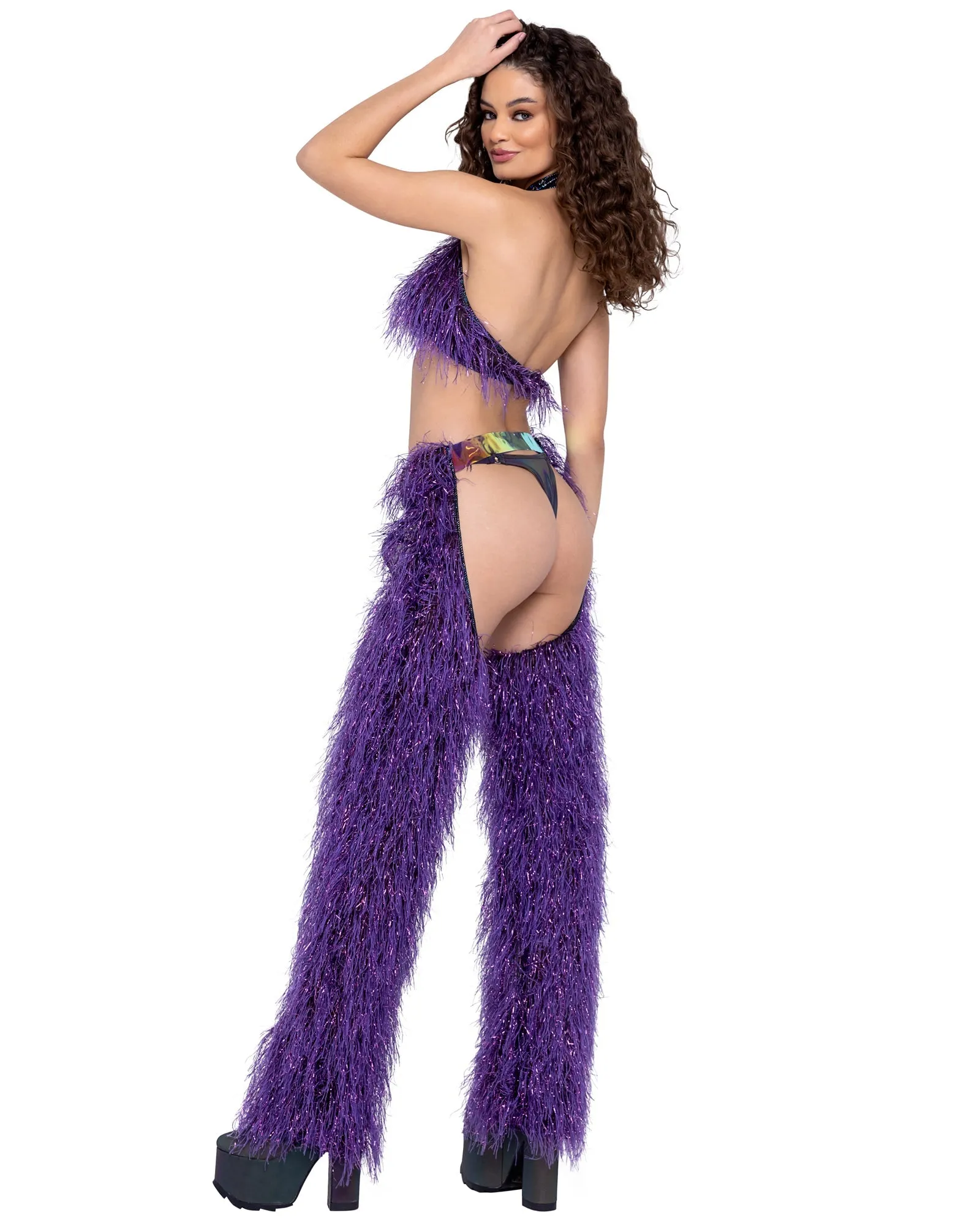 Roma Faux-Fur Cropped Halter Neck Top - Rave & Festival Wear