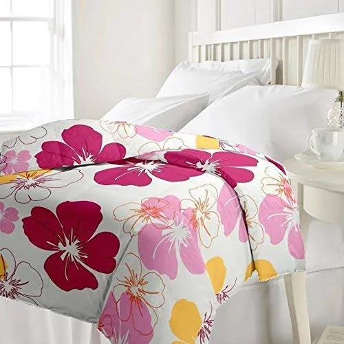 Roman Home Microfibre Fancy Flower Reversible Single Bed AC Blanket ac dohar 65*85in. (Big Pink)