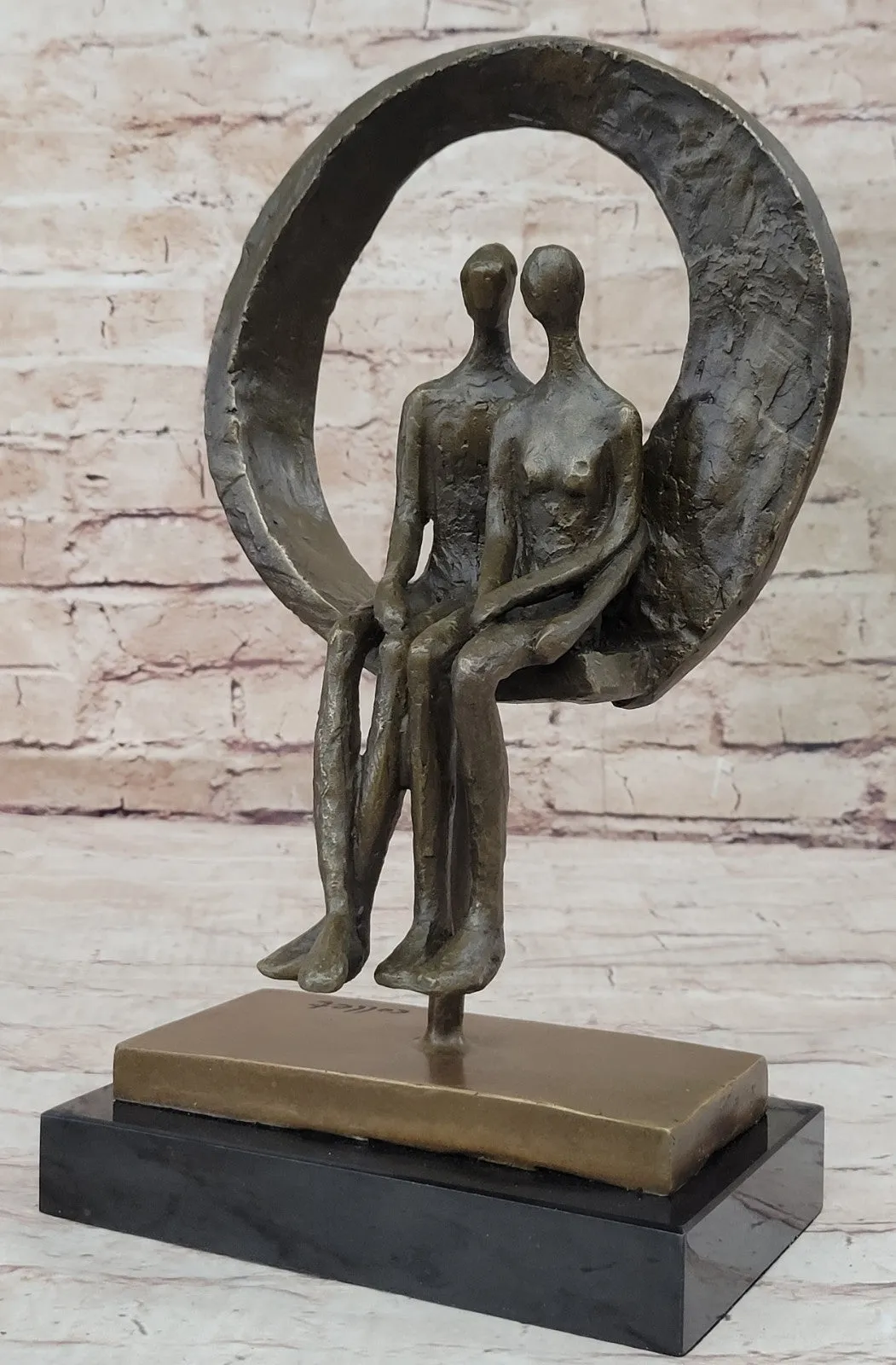 Romantic Abstract Couple Bronze Sculpture Signed Modern Classic Decor