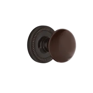 Rope Rosette with Brown Porcelain Knob in Timeless Bronze