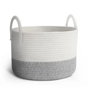 Rope Storage Baskets - Woven Two Tone Material Nursery Hamper with Handles