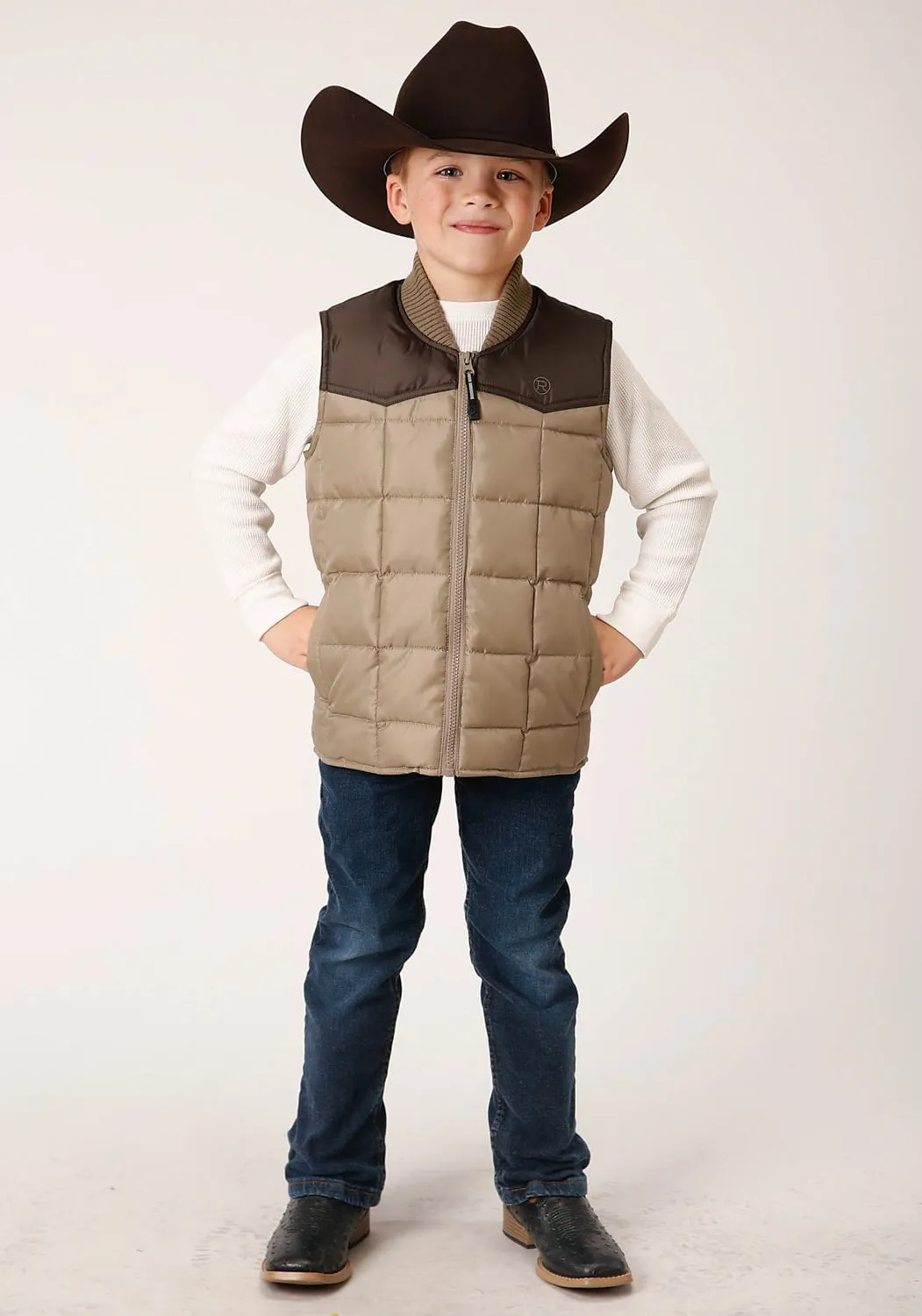 Roper Boys Quilted Polyfill Brown 100% Polyester Softshell Vest