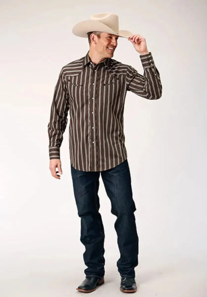 Roper Chocolate Stripe (Brown) - Men's Western Shirt