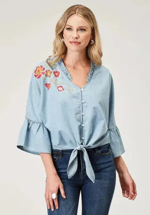 Roper Floral Applique (Denim) - Women's Cotton Shirt