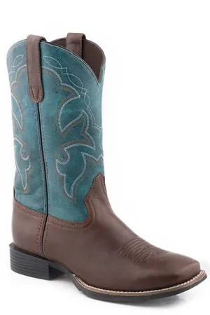 Roper Footwear Men's Brown Monterey Broad Square Toe Boots with Teal Tops