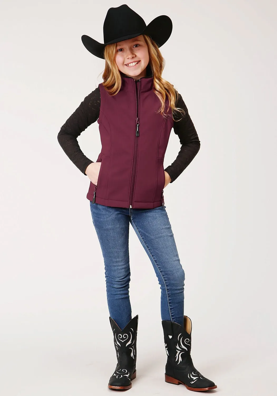 Roper Girls Kids Wine Polyester Softshell Vest