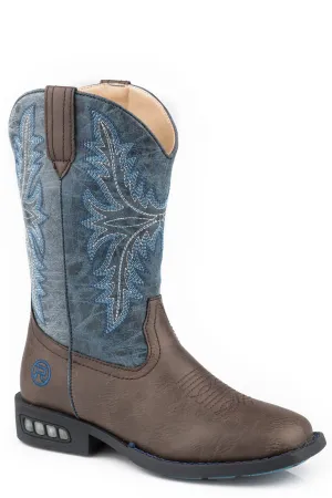 Roper Kids Boys Brown/Blue Faux Leather Dazzle Cowboy Boots