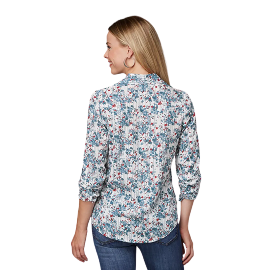 Roper Women's Ditzy Floral Print Rayon Challis White Shirt