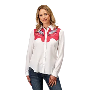 Roper Women's Rayon Challis Embroidered White Shirt