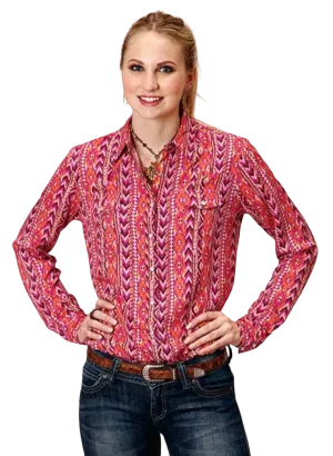 Roper Women's Retro Aztec Printed Western Pink Blouse