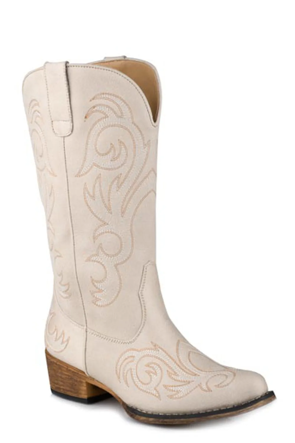 Roper Womens Riley Creme Faux Leather Cowboy Boots