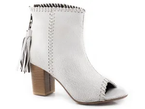 Roper Womens White Leather Betsy Open Toe Ankle Boots