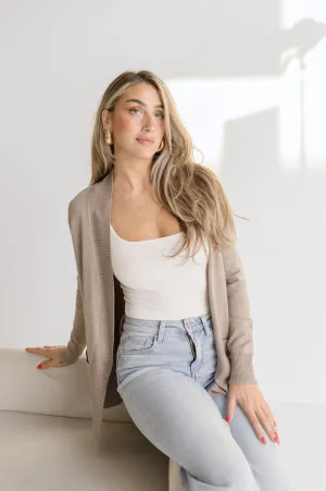 Rory Long Sleeve Open Front Knit Cardigan Taupe