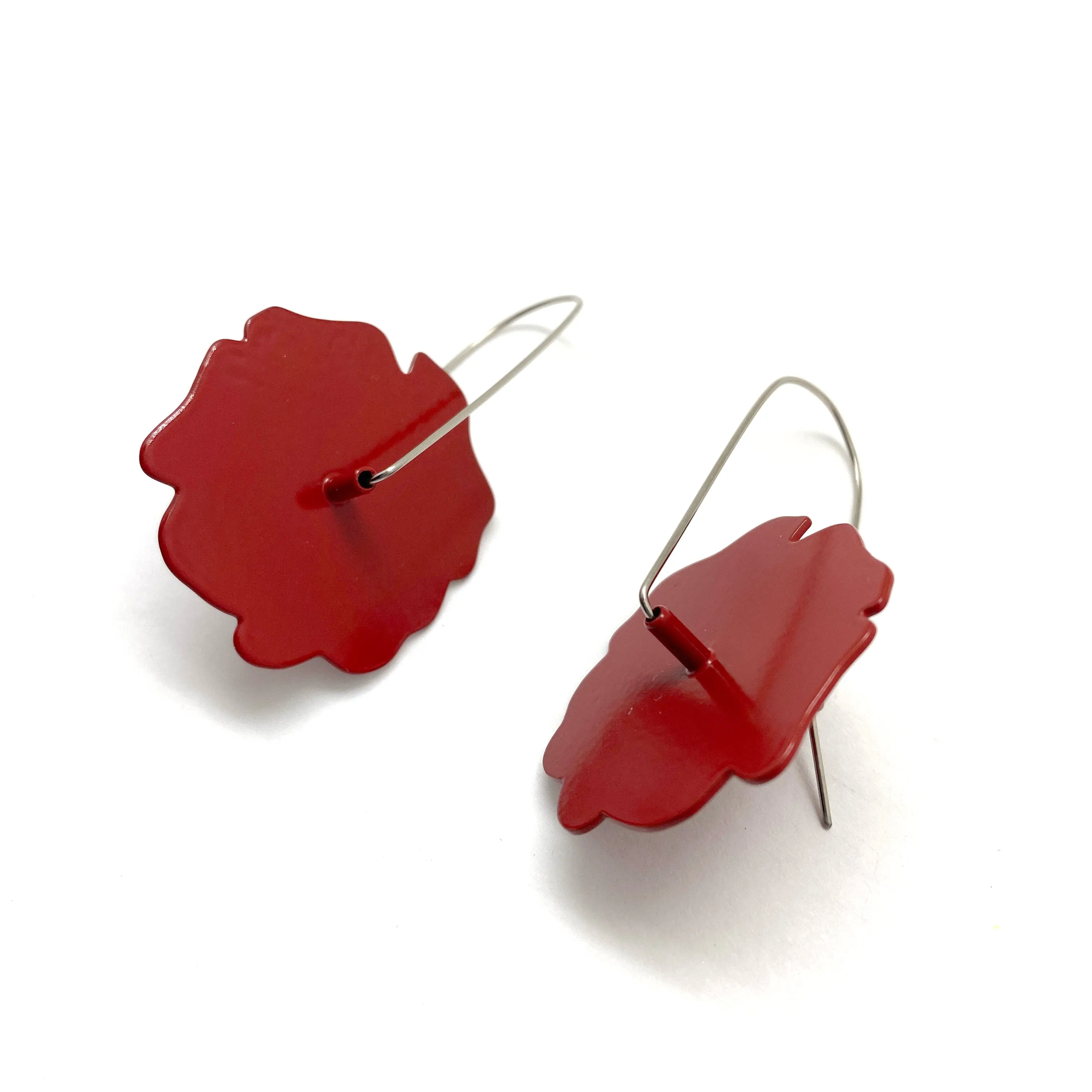 Rose Flower Patch Earrings - Red