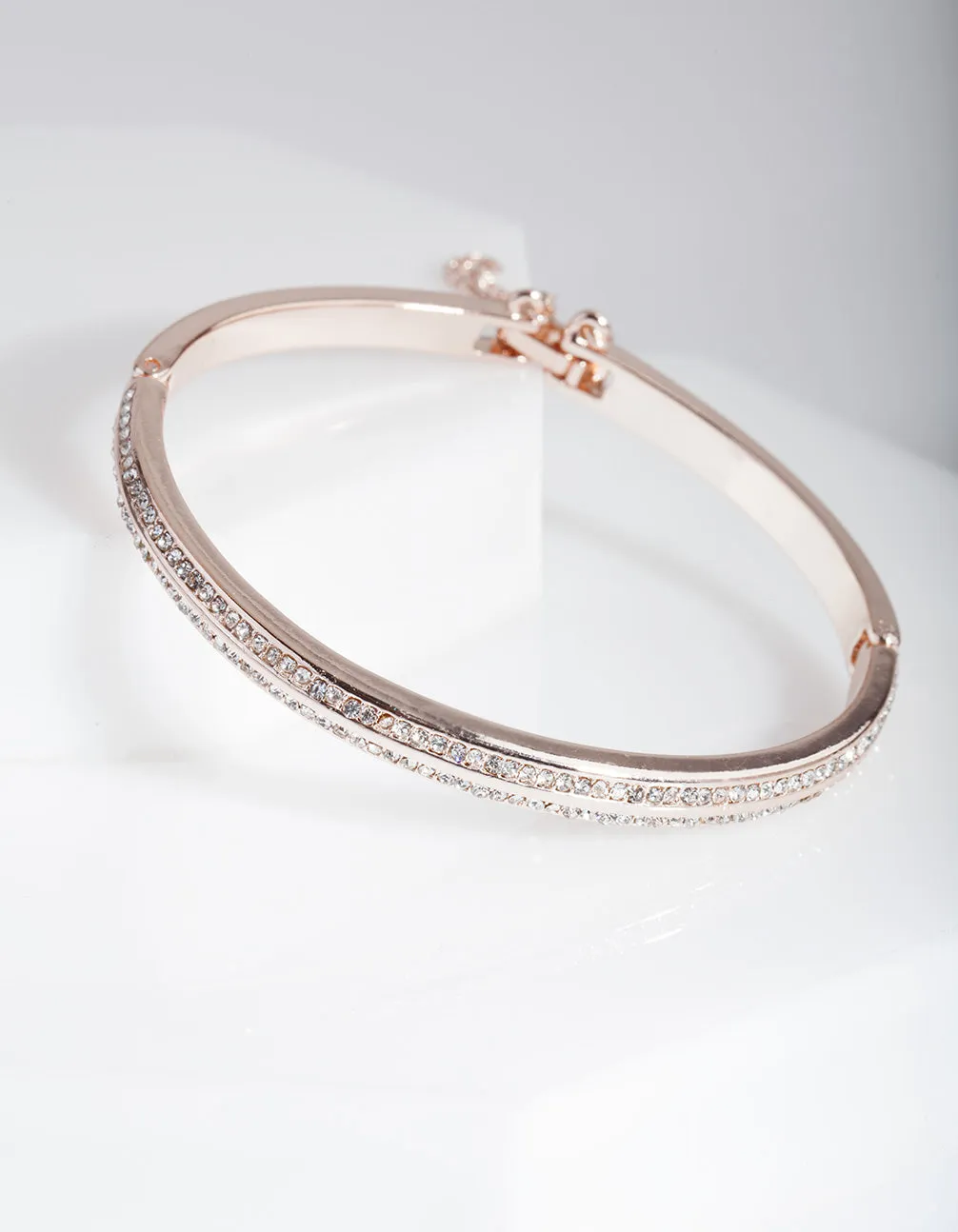 Rose Gold 2 Row Diamante Hinge Bracelet