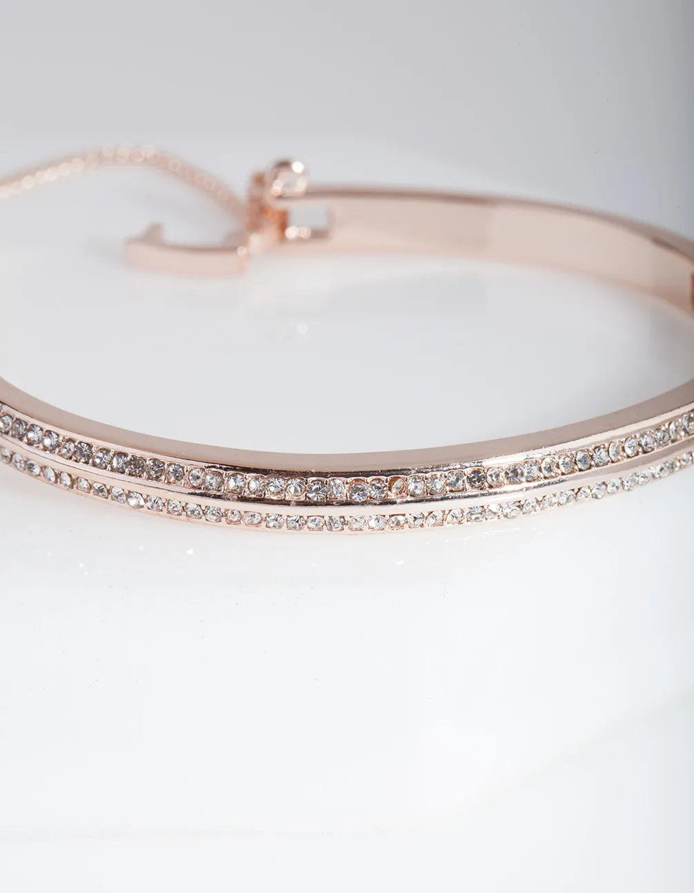 Rose Gold 2 Row Diamante Hinge Bracelet