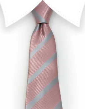 Rose Gold and Silver Striped Extra Long 70" Tie - 3XL