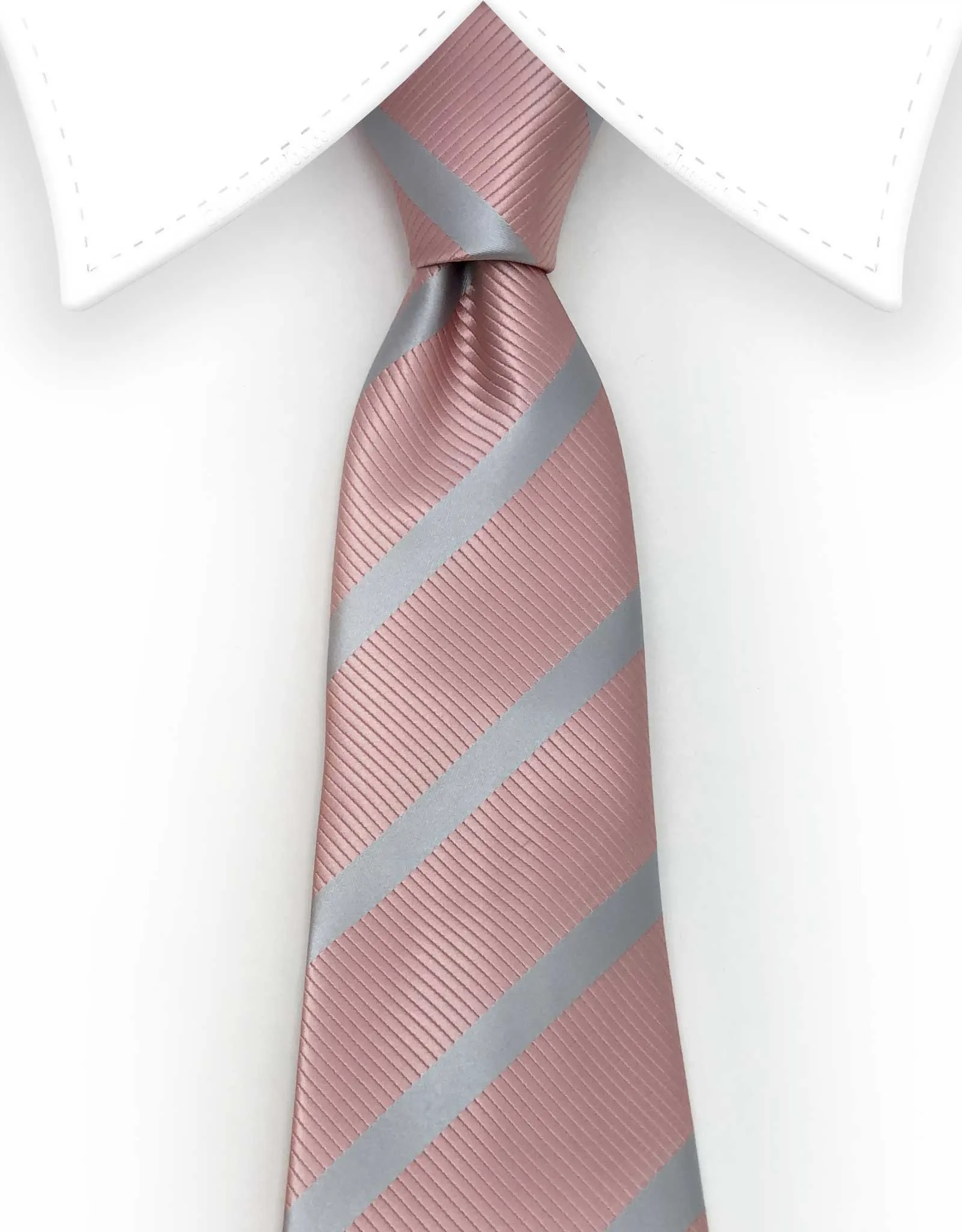 Rose Gold and Silver Striped Extra Long 70" Tie - 3XL