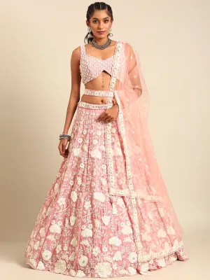 Rose Gold Chinon Sequins and Zarkan embroidery Semi-Stitched Lehenga choli & Dupatta