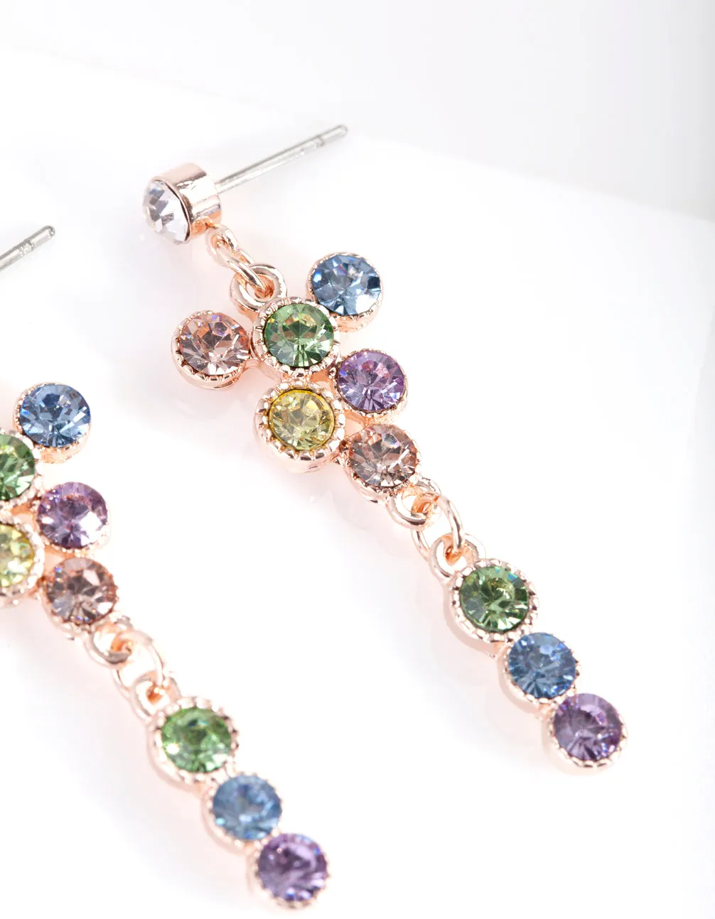 Rose Gold Circle Diamante Drop Earrings