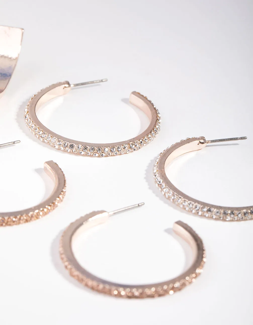 Rose Gold Diamante & Etched Hoop Pack Earring