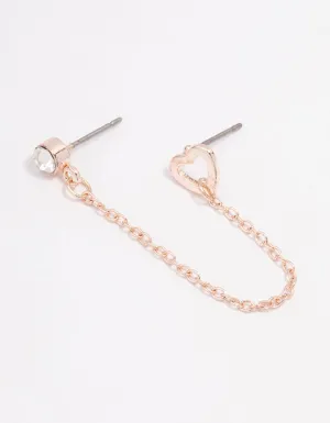 Rose Gold Diamante & Heart Chain Drop Earrings