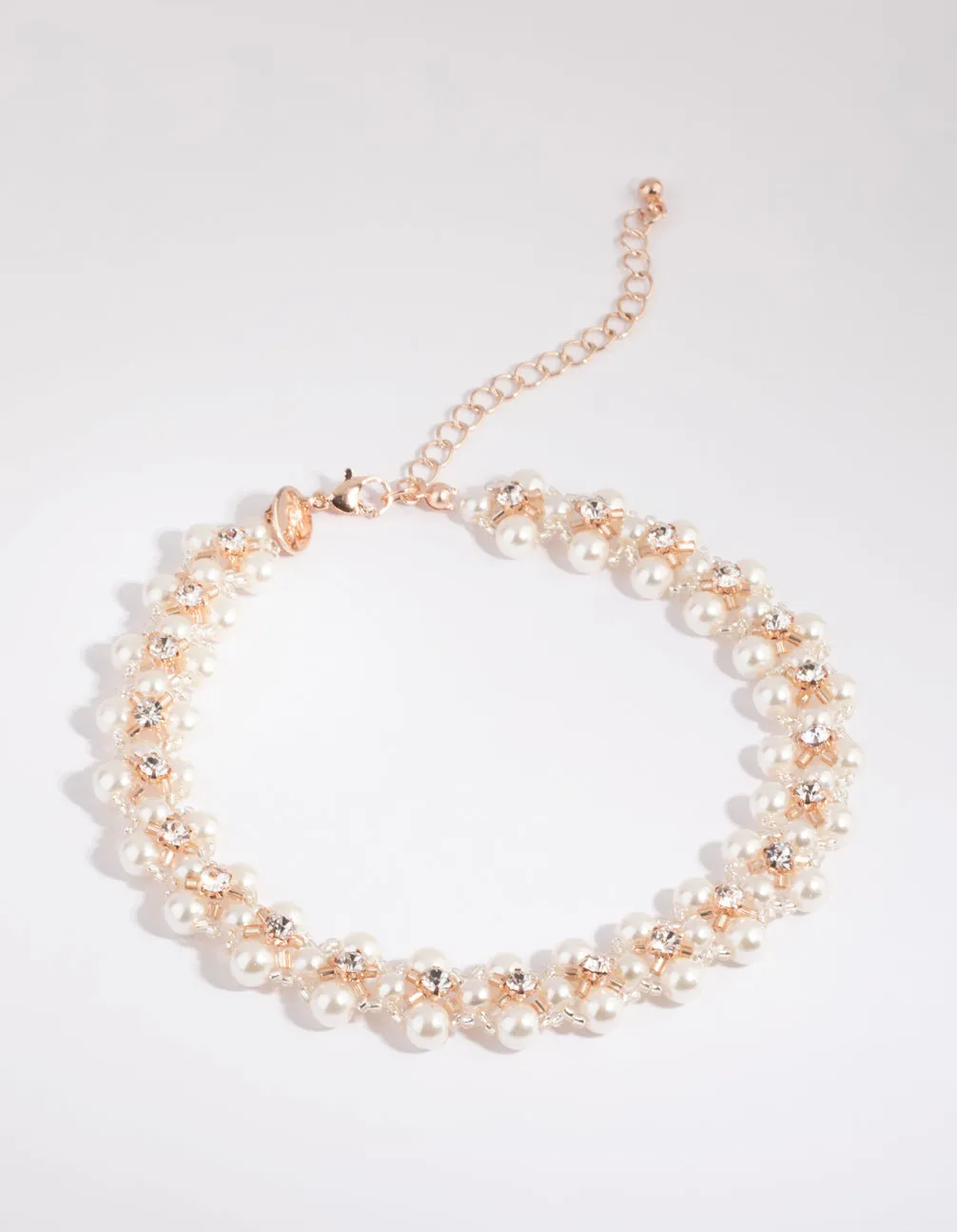 Rose Gold Diamante & Pearl Choker