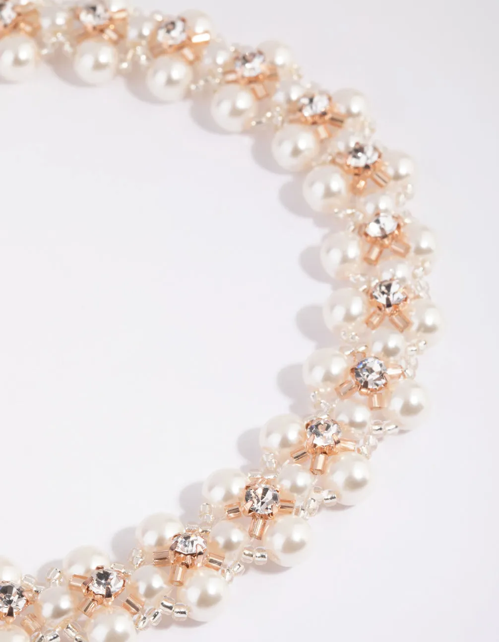 Rose Gold Diamante & Pearl Choker