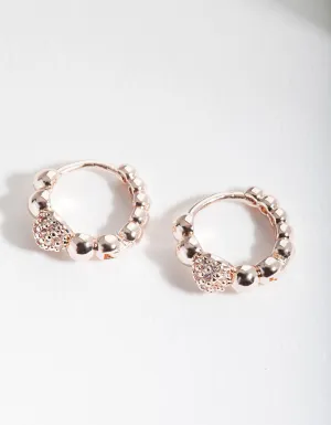 Rose Gold Diamante Bead Huggie Earrings