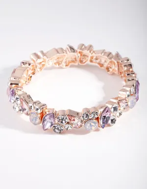 Rose Gold Diamante Cluster Stretch Bracelet