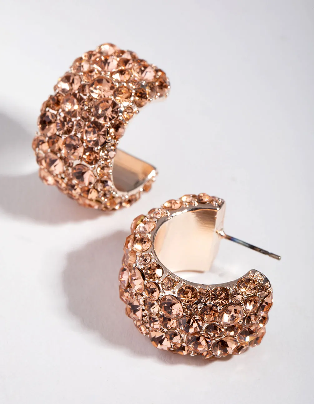 Rose Gold Diamante Encrusted Hoop Earrings