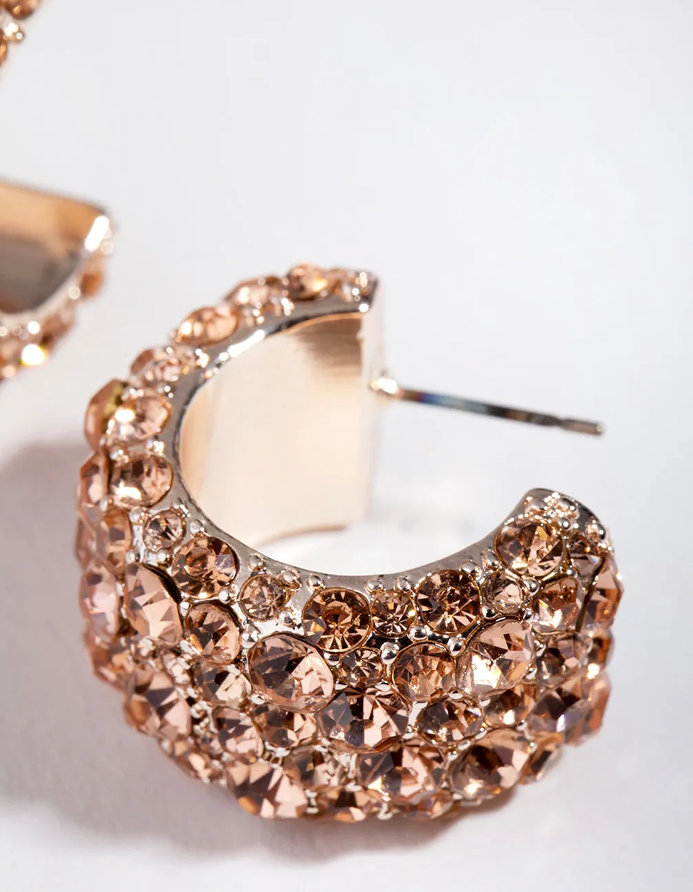 Rose Gold Diamante Encrusted Hoop Earrings