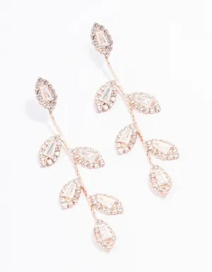 Rose Gold Diamante Leaf Drop Earrings