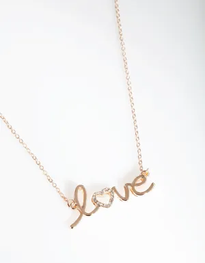 Rose Gold Diamante "Love" Necklace