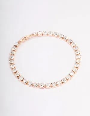 Rose Gold Diamante Round Stone Tennis Bracelet