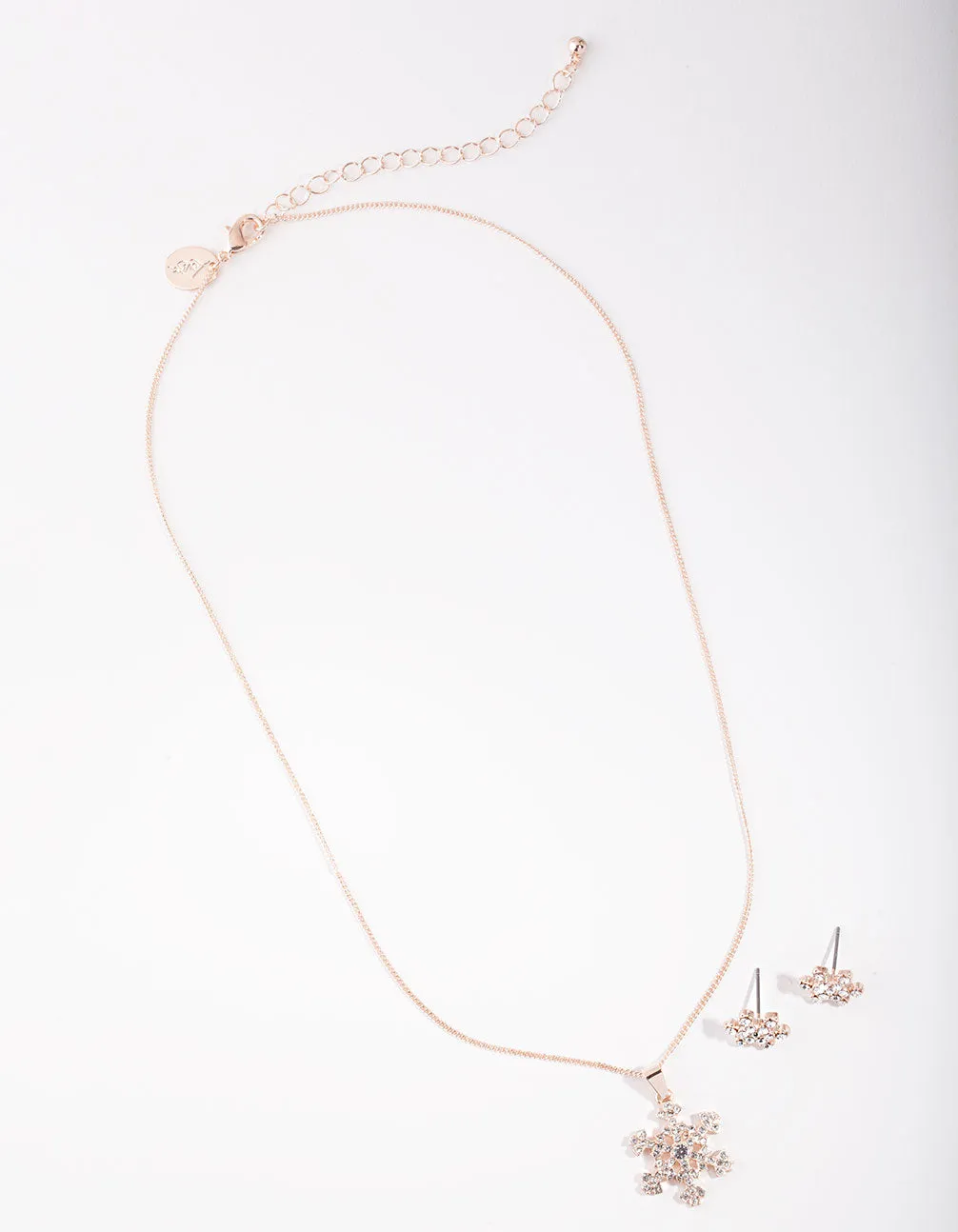 Rose Gold Diamante Snowflake Necklace & Earrings