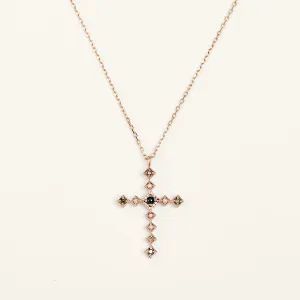 Rose Gold Diamond Cross  Pendant Necklace  - Firmness