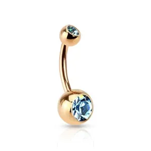 Rose Gold Double Gem Belly Ring - Aqua