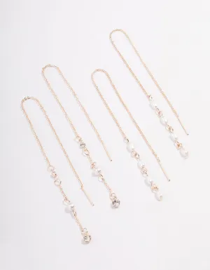 Rose Gold Pearly Diamante Thread Through Earring Pack