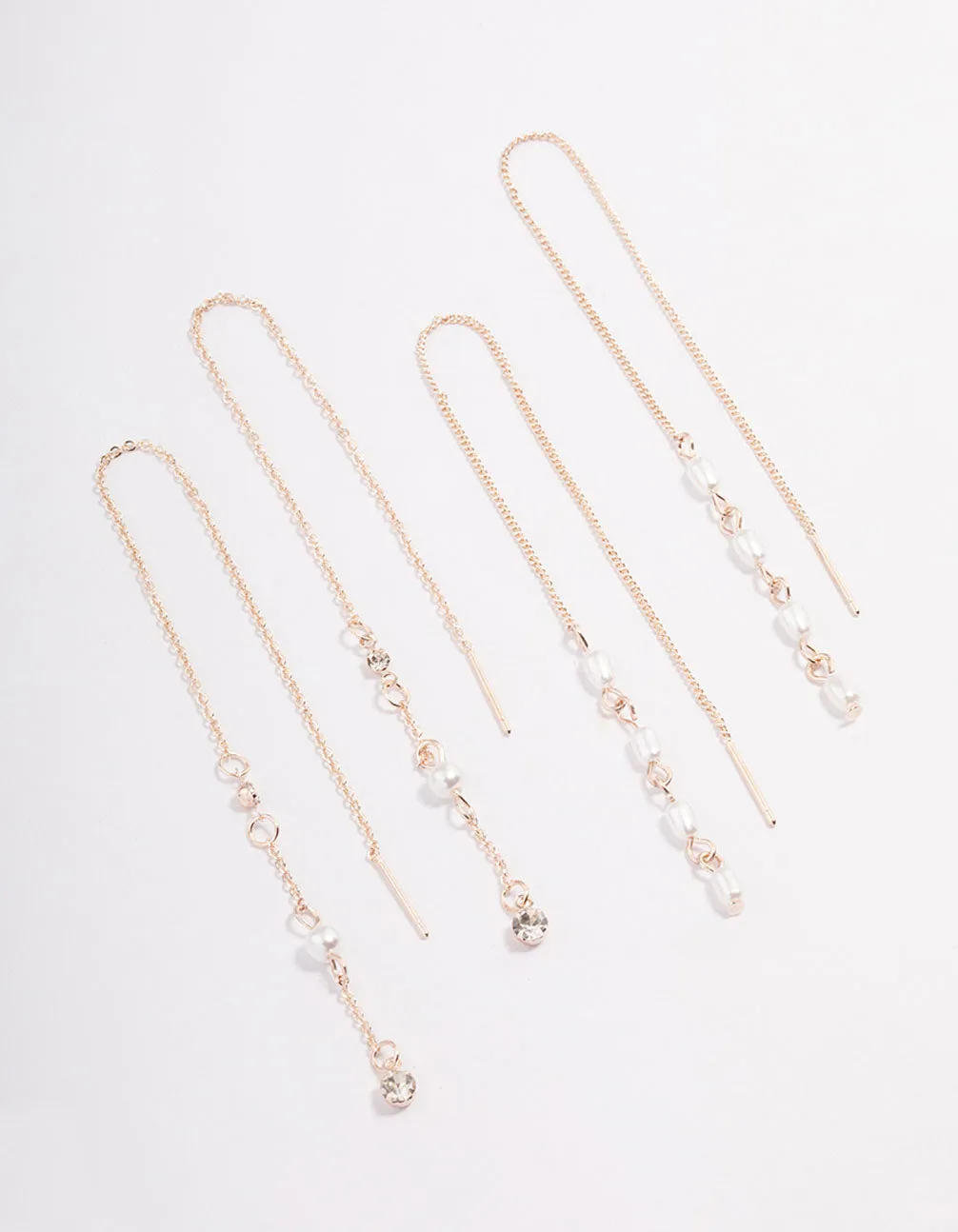 Rose Gold Pearly Diamante Thread Through Earring Pack