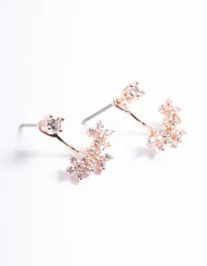 Rose Gold Plated Cubic Zirconia Flower Jacket Earring