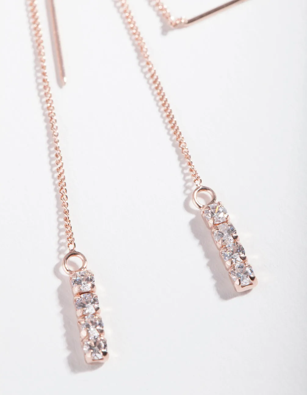 Rose Gold Plated Sterling Silver Cubic Zirconia Thread Through Earrings